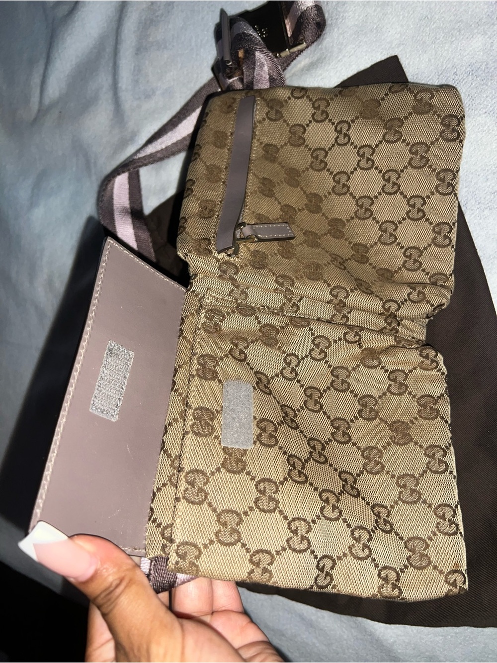 Gucci Brown Monogram Belt Bag with Taupe Leather Trim